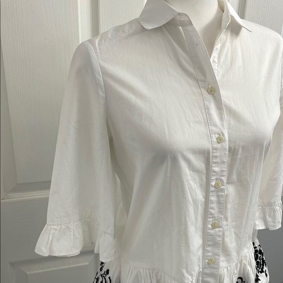 Kate Spade White Blouse Bell Sleeve Peplum Black Embroidery Size XS - Picture 4 of 10